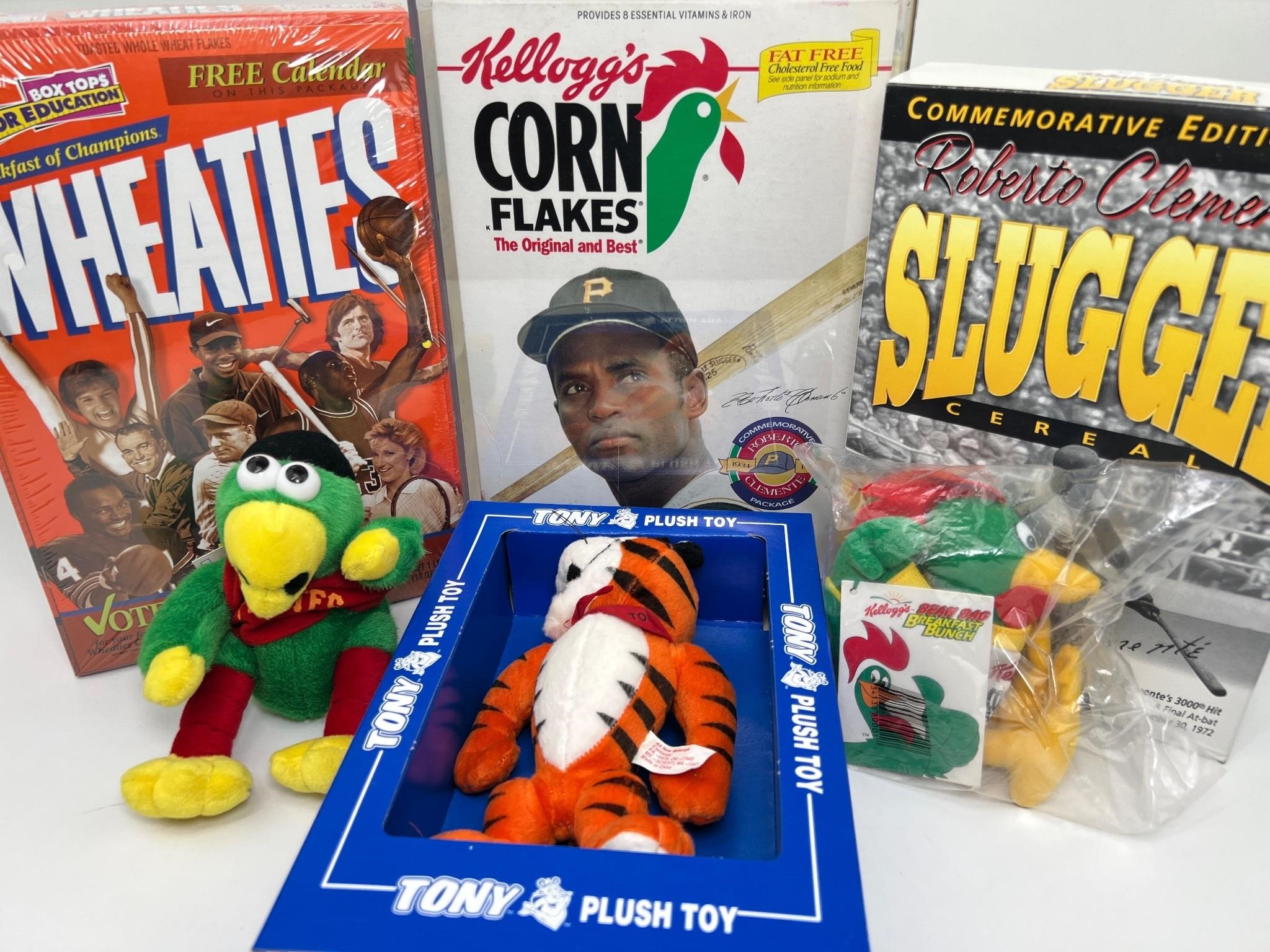 Kellogg's and Wheaties Cereal Boxes and Plushies