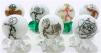 7 Reddy Kilowatt Advertising Glass Marbles w/