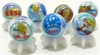 7 Esso Oil Advertising Glass Marbles w/ Stands
