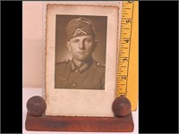 WW II PHOTO IN STAND OF GERMAN SOLDIER