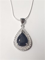 $300 Silver Genuine Sapphire 16"  Necklace