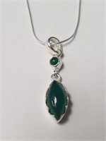 $200 Silver Green Onyx 16"  Necklace