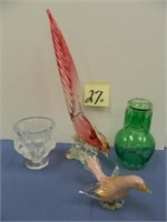 Signed Lalique Glass Vase w/ Bird Design (4 1/2"),