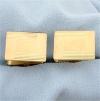 Rectangular Grooved Border Cufflinks In 14k Yellow