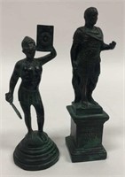 Lot of 2 Roman Style Miniature Cast Metal Statues