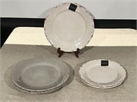 Set of 8 Rustic Crackle Speckle Plates White/Grey