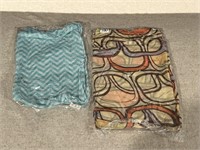 Two BRAND NEW Scarves Blue Zig Zag & Orange Geo