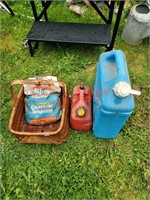 Gas Can, Water Can, Charcoal and Basket