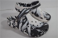 New Black & White Swirl Crocs, Sz. 3