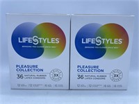 New 2 Pack of 36 Lifestyles Pleasure Collection