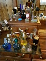 TRAY FULL OF PERFUME BOTTLES -- SOME OLD SOME NEW