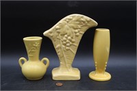 3 Vtg. Pale Yellow Art Pottery Vases, Fiesta++