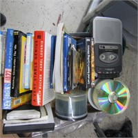 Misc. books, tape player, and more.