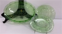 3 pc Green Depression (uranium) glass plates