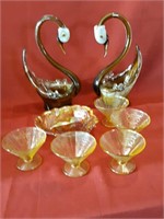 Glass Swans, Carnival Glass Bowl, Sherbet Glass
