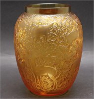 Lalique "Biches" Amber Art Deco Glass Vase