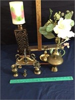 Group brass - candle sniffer, book ends, candle