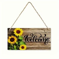 Sunflower Welcome Sign - Rustic Wooden Door Plaqu