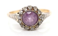 Antique amethyst and diamond set gold ring