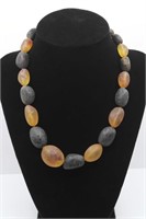 BLACK & ORANGE AMBER NECKLACE