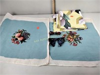 Needlpoint tapestries, floral fabric and 2