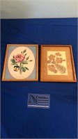 2 floral pictures- A Lambert Product & butterfly
