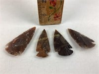 (4) arrowheads. Length of longest 2.5 inches