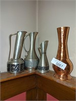 3 Norway tin pewter vases / ewers w/ handle w/