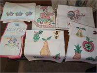 5 Embroidered large Tea Towels - each towel