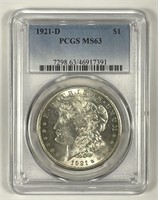 1921-D Morgan Silver $1 PCGS MS63
