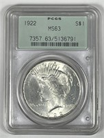 1922 Peace Silver $1 OGH PCGS MS63