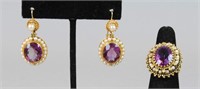 14K AMETHYST RING AND COMPLIMENTING EARRINGS