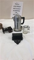 Match holder tractor coffee pot and glass lid cup