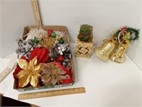 Holiday Decor Items, Candle, Bells, Bead Garland,