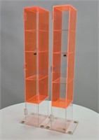 Two Neon Lucite Acrylic Box Display Cabinets