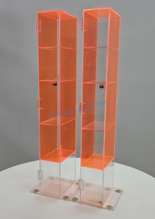 Two Neon Lucite Acrylic Box Display Cabinets
