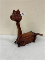 MCM Wood Carved Cat 13" H x 13" L