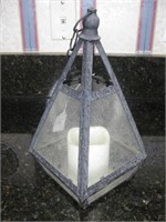 8.5" Hanging Metal & Glass Candle Lantern