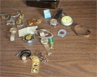 Box of jewelry, watches