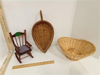 Rocking Chair Pin Cushion, Basket W/Handle& Oval
