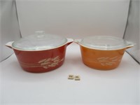 2 VINTAGE PYREX WHEAT PATTERN COVERED CASSEROLE