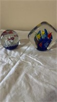 TWO VINTAGE ART GLASS PAPERWEIGHTS