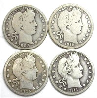 1905-S 1910 1911 1915-D Quarter VG 4pc Lot