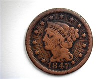 1847 Large Cent Counterstamped