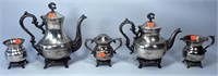 Tea Service: silver over copper, 5 pieces (handle