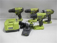 Four RYOBI Power Drills W/Charger Tested Works