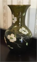 Green Hand Painted Artist signed vase-15" Tall