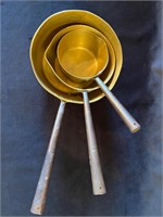 Set of 3 Antique Brass Pots