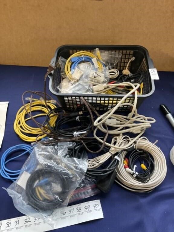 Basket of Misc Electronic Cords and wires
