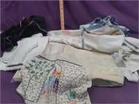 Antique Embroidered Apron and Linen Lot